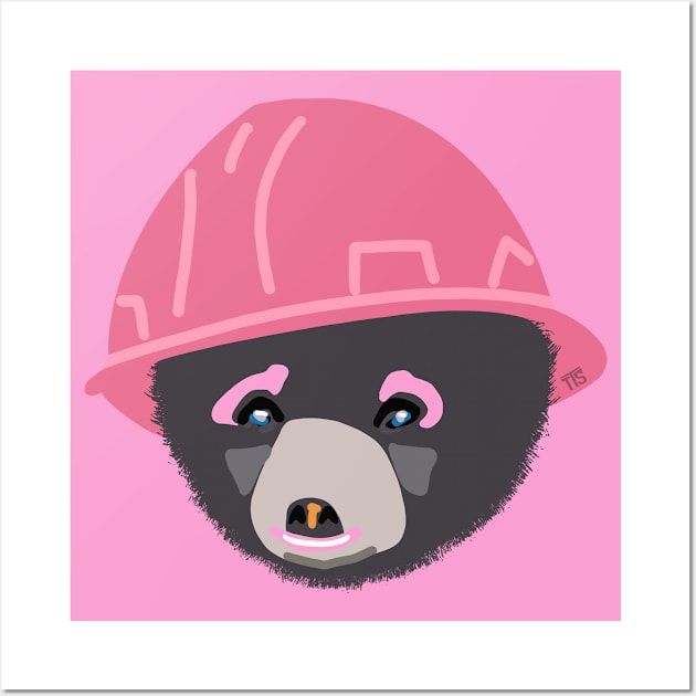 Funny Bear Cub in a Pink Hard Hat Girl Apprentice Construction Humor Wall Art by The Trades Store